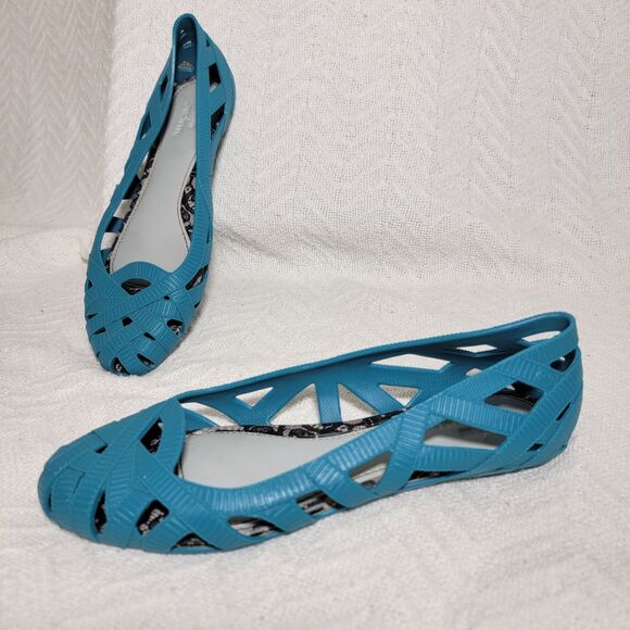 Melissa‎ + Jason Wu Jean Jelly Woven Flat Blue Turquoise Size EU 39 US 8 EUC - Picture 1 of 12